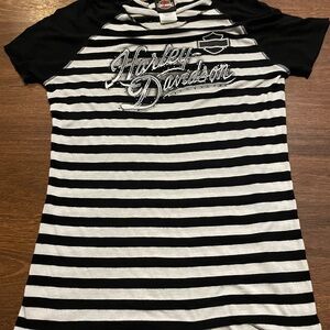 Harley-Davidson Black & White Striped Raglan Tee